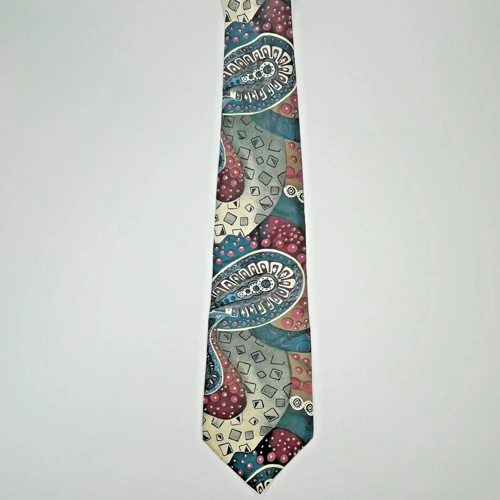 Monsieur Givenchy Silk Men's Necktie Abstract Geometric Artsy Mixed Shapes *Flaw